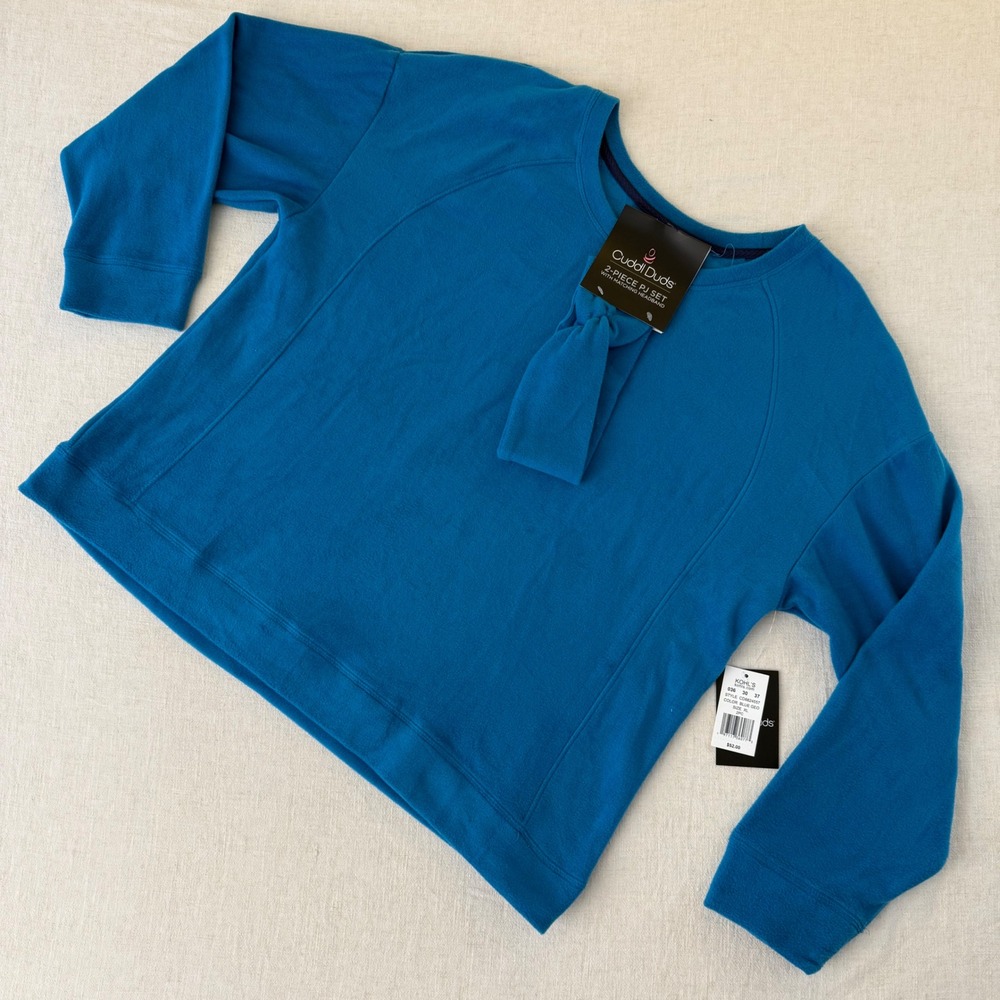 Cuddl Duds Blue Geo Fleece Piece PJ top with Matching Headband XL NWT